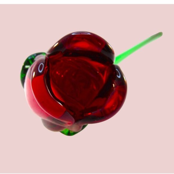 Hand Blown Long Stem Red Rose Bud Glass Flower - Picture 14 of 14